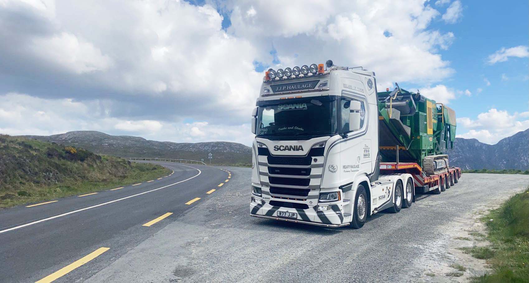 JJP Haulage Ltd Scania Lorry parked high in the mountains